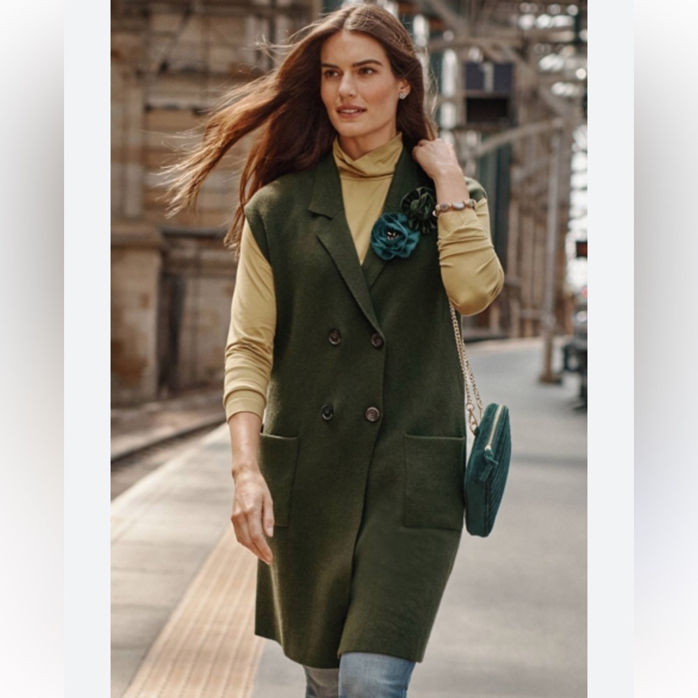 J.Jill | Majestic Double Breasted Gilet Sweater Forest Green Size Small